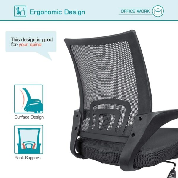 Clerical Mesh Computer Desk Chair with Armrests, featuring a breathable mesh back and padded seat for comfort.