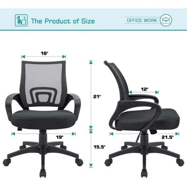 Home Office Mesh Computer Desk Chair with ergonomic design, padded seat, and breathable mesh backrest for comfort and support during long work sessions.