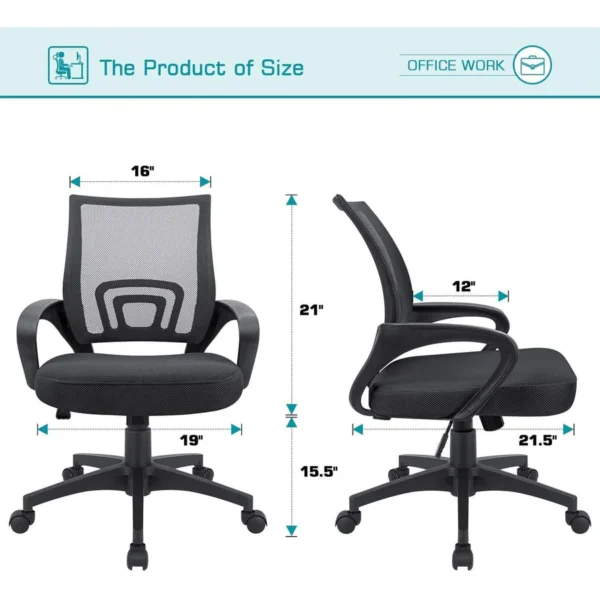 Clerical Mesh Computer Desk Chair with Armrests, featuring a breathable mesh back and padded seat for comfort.