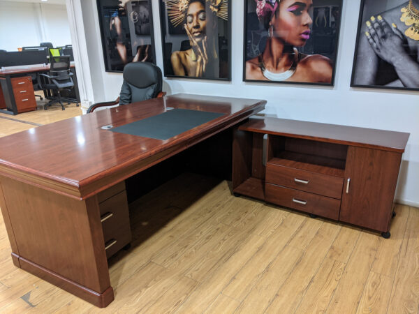 1800mm Mahogany Boss Executive Office Table in a professional office setting.