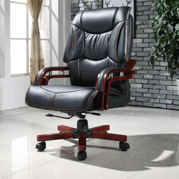 PU Leather High Back Executive Office Chair with soft leather upholstery, high backrest, and adjustable features in a modern office setting.