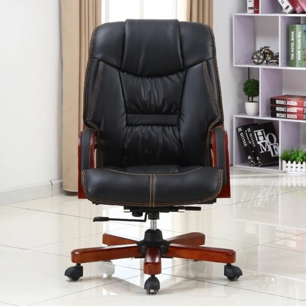 PU Leather High Back Executive Office Chair with soft leather upholstery, high backrest, and adjustable features in a modern office setting.