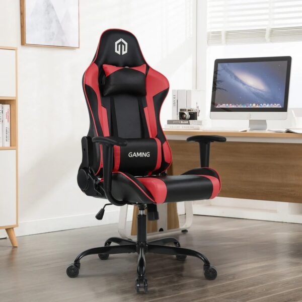 Ergonomic Leather Racing Style Gamer Chair with adjustable features, padded seat, and lumbar support for comfort during gaming and work.