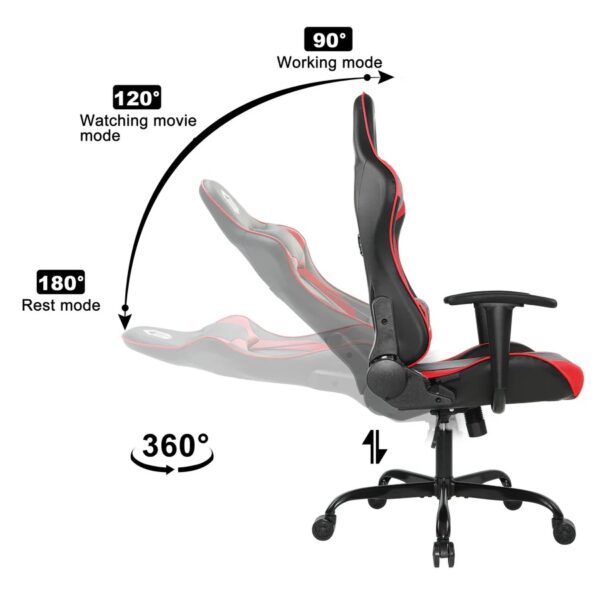 Ergonomic Leather Racing Style Gamer Chair with adjustable features, padded seat, and lumbar support for comfort during gaming and work.