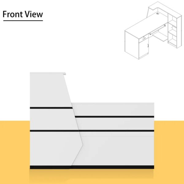 1600mm L-shaped reception office desk with wood veneer finish, storage drawers, and ample workspace.