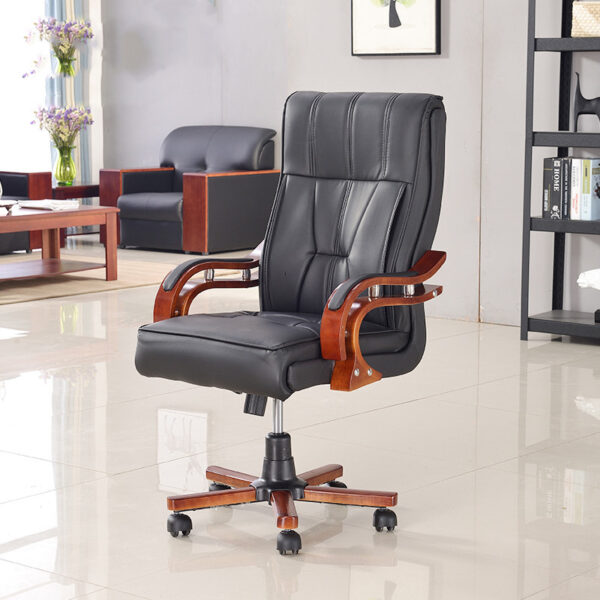 Bliss Executive Leather Office Chair with genuine leather upholstery, adjustable height, tilt control, and padded armrests.