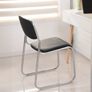 Modern Simple Chrome Office Guest Chair with cushioned seat and backrest, durable chrome frame, designed for comfort and style in office environments.