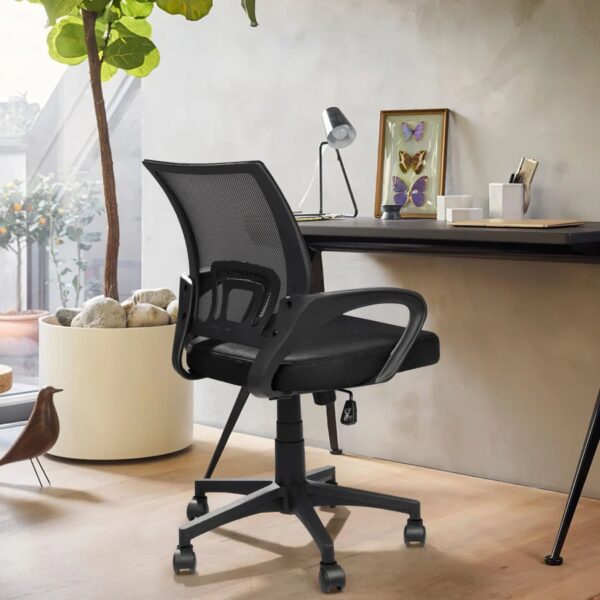 Clerical Mesh Computer Desk Chair with Armrests, featuring a breathable mesh back and padded seat for comfort.