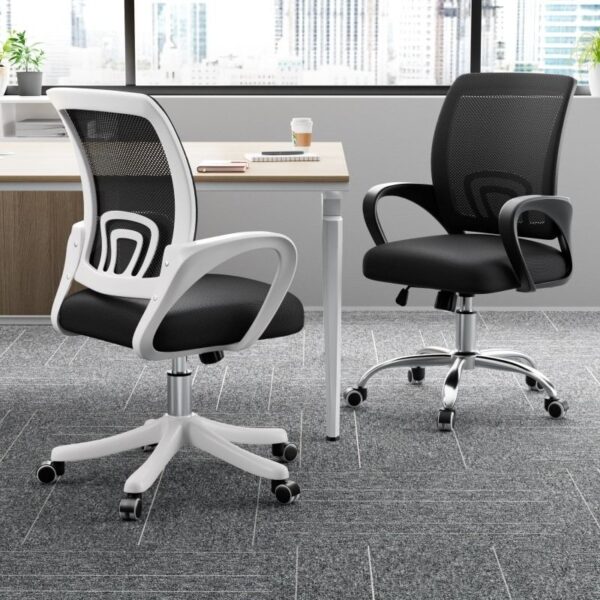 Ergonomic Upholstered Clerical Guest Chair with cushioned seat and backrest for comfort in an office setting.