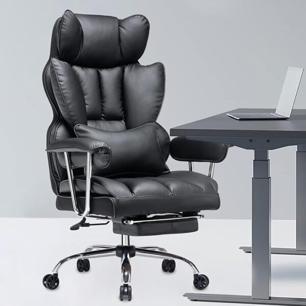 Director's Executive Office Leather Seat with high backrest, adjustable features, and polished chrome base.