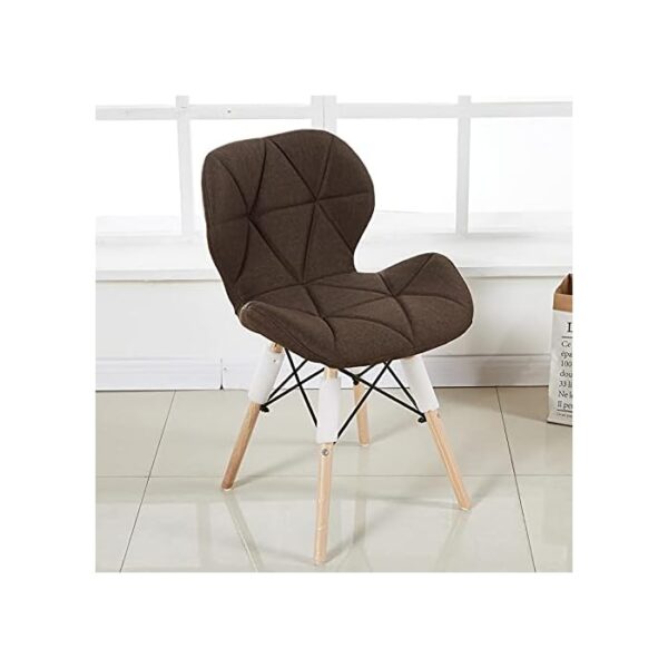 Stylish Eames Fabric Dining Chair with soft fabric upholstery and wooden legs, inspired by mid-century design.