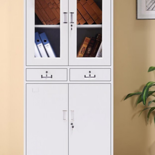 2-Door Storage Cabinet with Drawers, featuring modern design and ample storage for both large and small items.