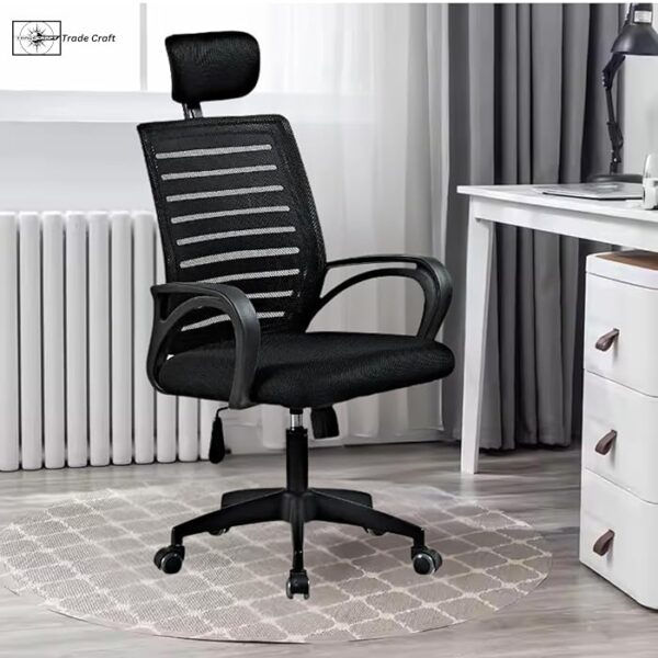 Executive Swivel Adjustable Midback Task Chair with padded seat and armrests, designed for comfort and support.