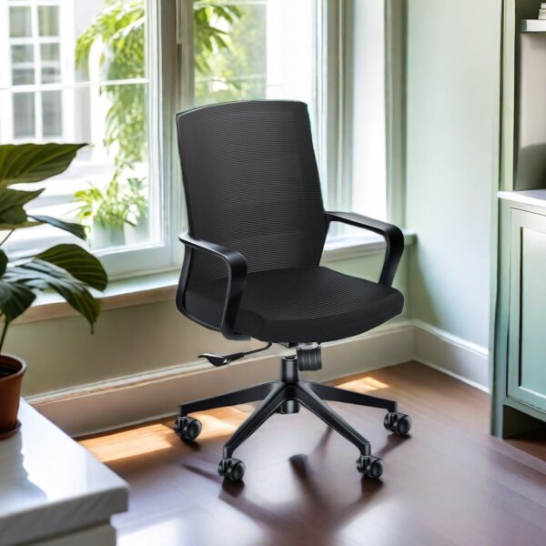 Ergonomic Upholstered Studio Adjustable Chair with padded seat, backrest, and adjustable height for comfort and support.