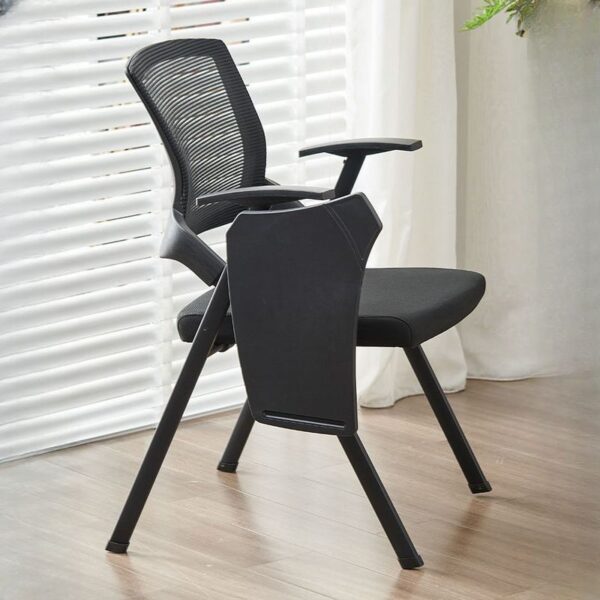 Midnight Black Foldable Training Chair with ergonomic seat and backrest, sleek design, and sturdy steel frame.