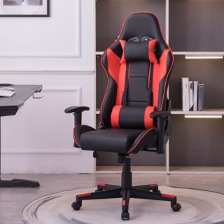 Trendy Leather Ergonomic Gaming Office Chair with adjustable armrests and backrest.