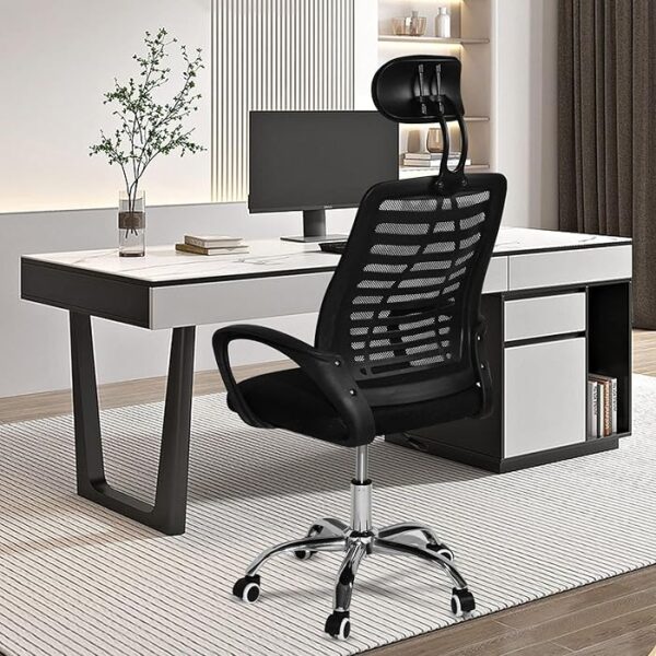 Ergonomic Mesh Headrest Work Chair with adjustable armrests and breathable mesh backrest.