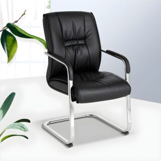 Shop the Executive Modern Black Leather Task Chair – Ergonomic design, plush leather upholstery, adjustable features, and sleek chrome base for ultimate comfort and style in any office.