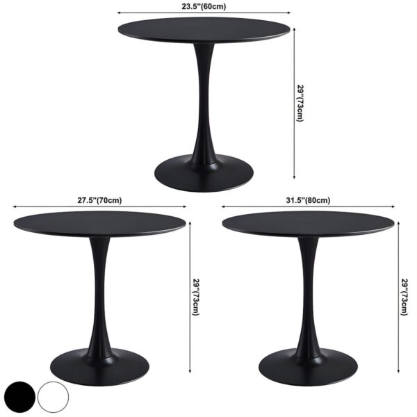 Modern Round Eames Dining Table with wood veneer top and molded fiberglass base, set in a contemporary dining room.