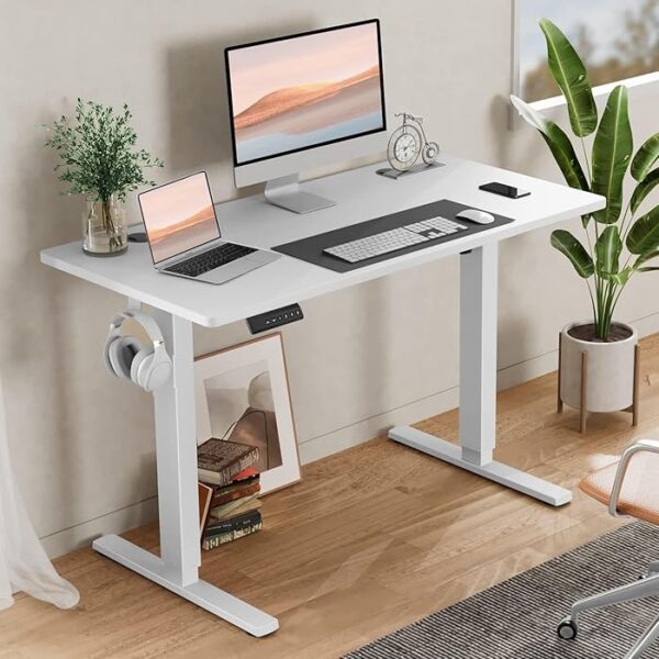 "Electric standing desk height adjustable with ergonomic design and smooth motor for effortless height transitions."