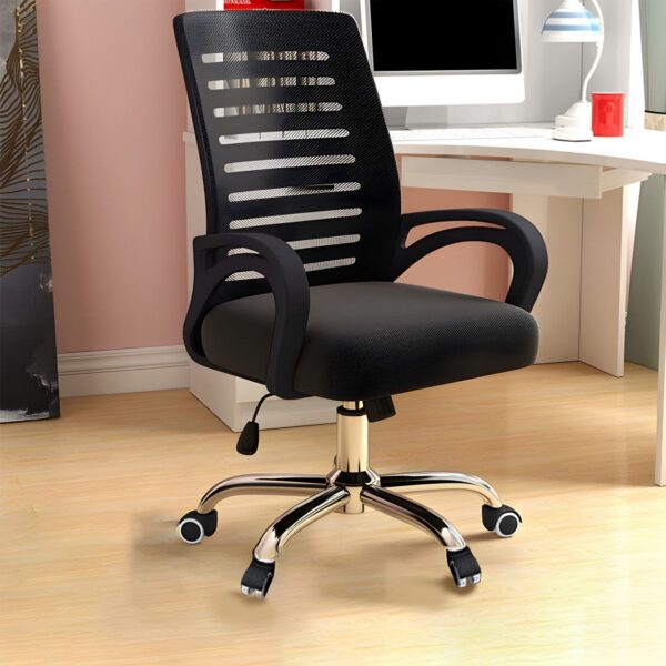 Strong Adjustable Mesh Swivel Task Chair with breathable mesh backrest, padded seat, and adjustable height.