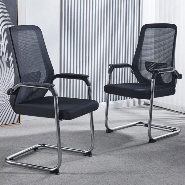 Midnight Black Mesh Guest Waiting Chair with breathable backrest and ergonomic design, ideal for office waiting areas.