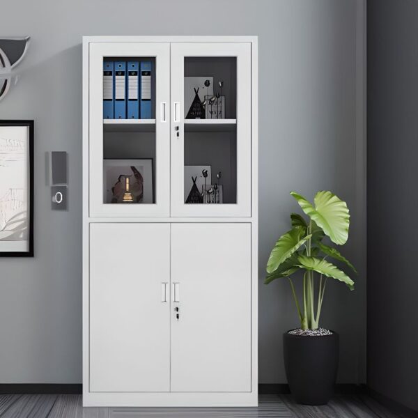 Office Modern Storage Cabinet with two doors, offering ample storage space for files and supplies, with a sleek design.