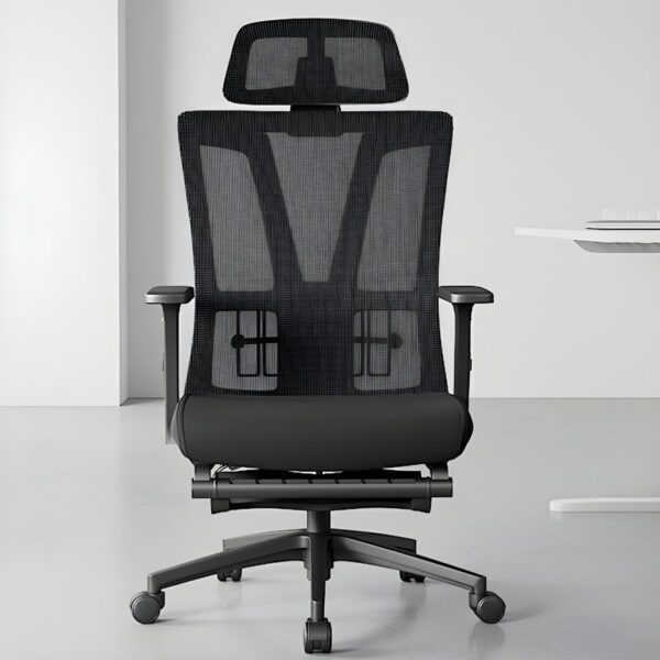 High-back mesh task chair with adjustable arms, ergonomic design, and breathable back for comfort and support.