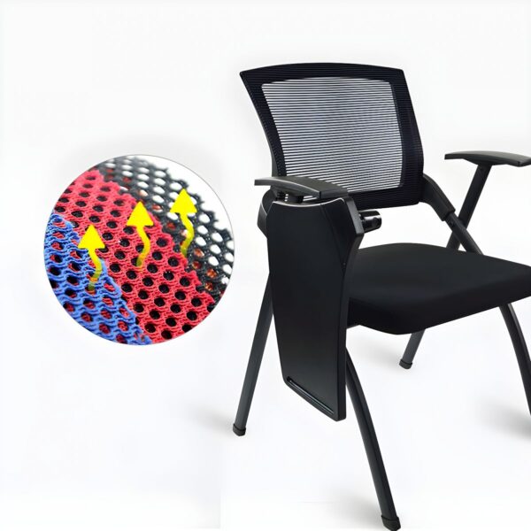 Black Modern Mesh Foldable Training Chair with breathable mesh back and foldable design for easy storage and portability.