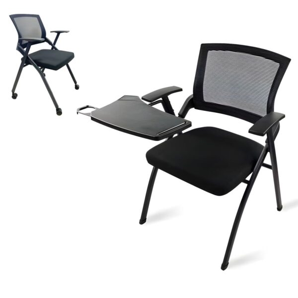 Black Modern Mesh Foldable Training Chair with breathable mesh back and foldable design for easy storage and portability.