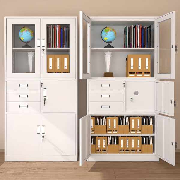 Casual Steel Storage Cabinet with built-in safe for secure storage and organization, perfect for home or office.