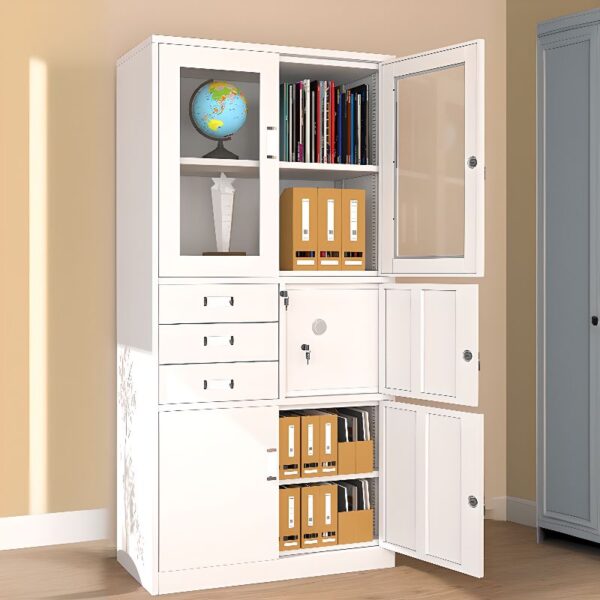 Casual Steel Storage Cabinet with built-in safe for secure storage and organization, perfect for home or office.