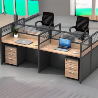 4-Way Rectangular Modular Office Workstation with customizable sections for individual workspaces or collaborative setups.