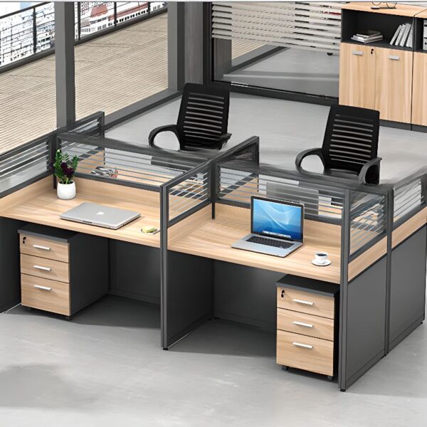 4-Way Rectangular Modular Office Workstation with customizable sections for individual workspaces or collaborative setups.