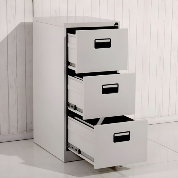 High-Quality 3 Drawer Steel Storage Cabinet with a durable steel frame and smooth-gliding drawers, ideal for organizing office supplies and documents.