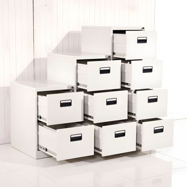 High-Quality 3 Drawer Steel Storage Cabinet with a durable steel frame and smooth-gliding drawers, ideal for organizing office supplies and documents.