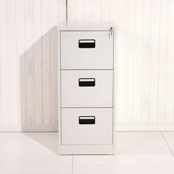 High-Quality 3 Drawer Steel Storage Cabinet with a durable steel frame and smooth-gliding drawers, ideal for organizing office supplies and documents.