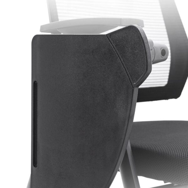 Foldable Black Mesh Conference Chair with breathable backrest, padded seat, and ergonomic design for comfortable and efficient seating in meetings and conferences.