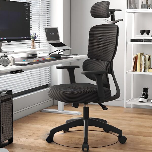 Modern Ergonomic Mesh Office Chair with a breathable backrest, adjustable seat height, armrests, and durable construction, providing comfort and support for long hours at the desk.