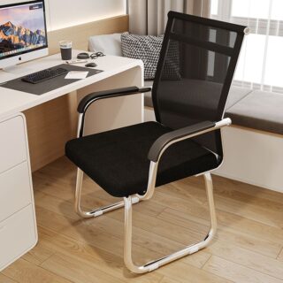 Modern Fixed Mesh Office Guest Chair with a breathable mesh backrest, sleek design, and sturdy frame, providing comfort and support for office guests.