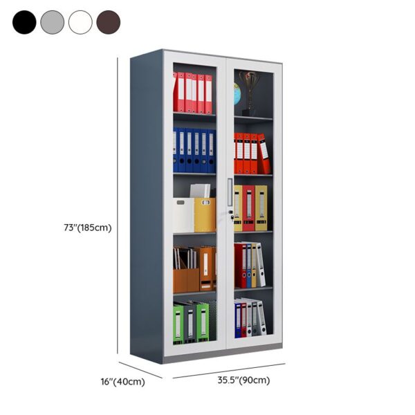 2 Glass Door Steel Vertical Filing Cabinet with adjustable shelves and transparent glass doors for organized storage.