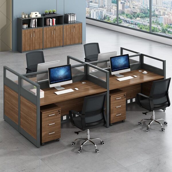 4-Seater Office Brown Workstation with four spacious desks and a sleek brown finish, designed for collaborative office settings.