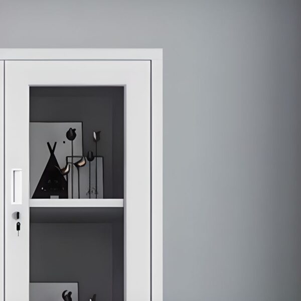 Office Modern Storage Cabinet with two doors, offering ample storage space for files and supplies, with a sleek design.