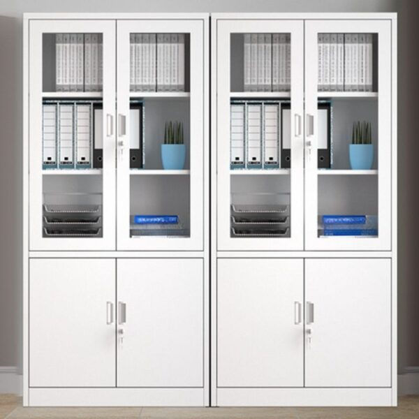 2-Door Modern Steel Storage Cabinet with adjustable shelves for customizable storage.