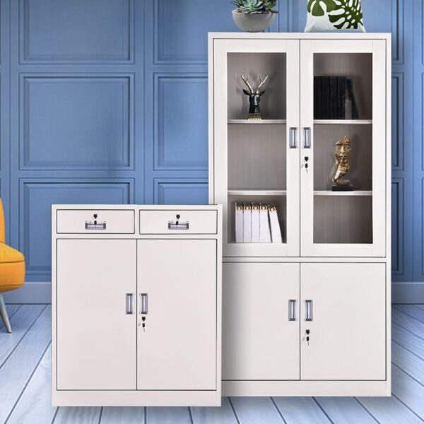 2-Door Modern Steel Storage Cabinet with adjustable shelves for customizable storage.