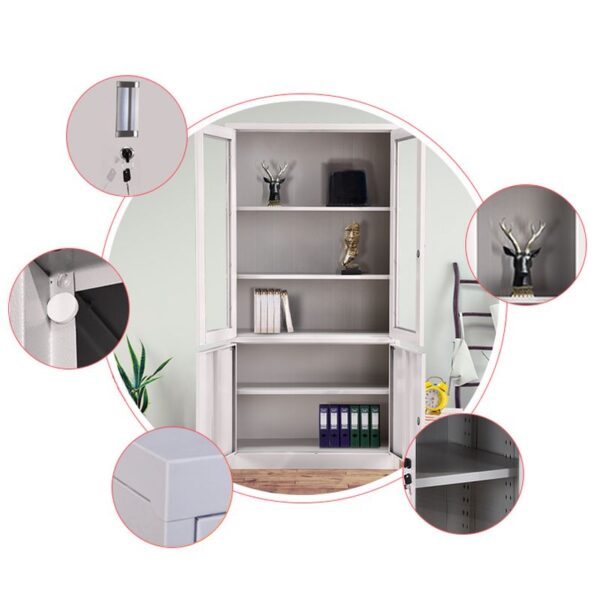 2-Door Modern Steel Storage Cabinet with adjustable shelves for customizable storage.