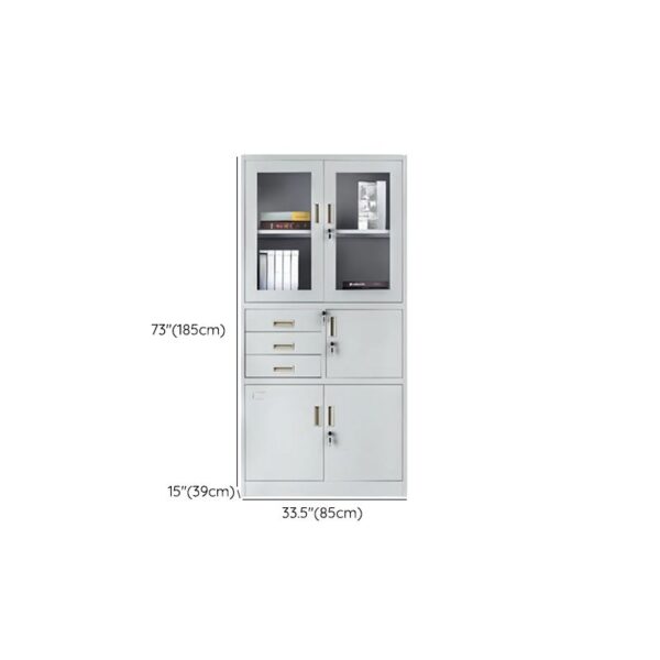 Dove Gray Alloy Office Storage Cabinet with integrated safe, multiple shelves for organized storage, and modern design.