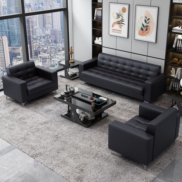 Upholstered 5-Seater Leather Executive Sofa Set with plush cushions, fine stitching, and high-quality leather, ideal for offices and living rooms.