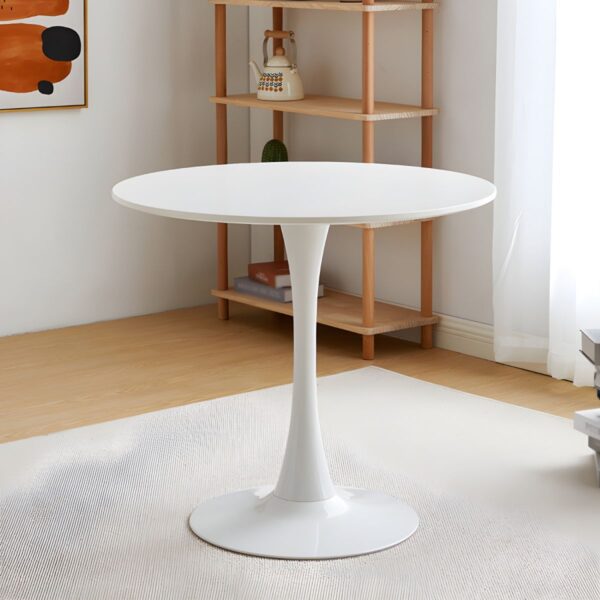 Tulip Base Simple Round Dining Table with a sleek round tabletop and unique tulip-shaped base, ideal for contemporary dining spaces.