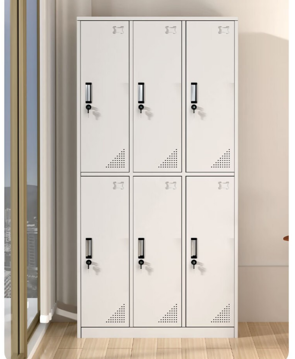 6-Door Locker Metallic Storage Cabinet with individual compartments and secure locks, designed for office, school, and gym use.